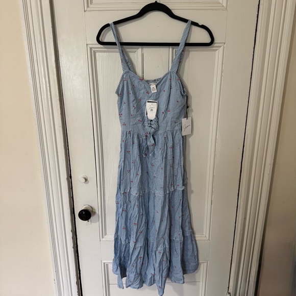 Japna Dresses & Skirts - Japna Blue Gingham Cherry Printed Dress NEW